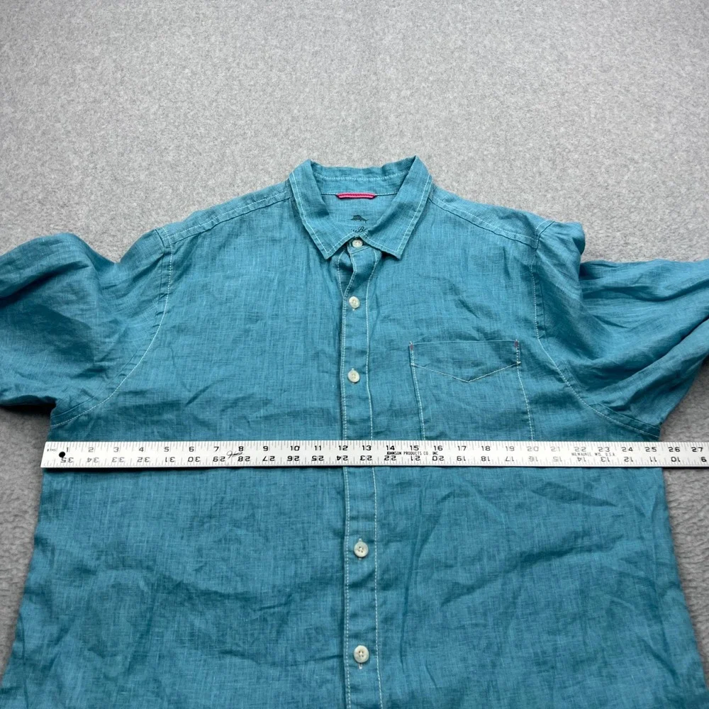 Tommy Bahama Sea Glass Breezer Shirt Men's XL Teal Blue 100% Linen Button‎ Up